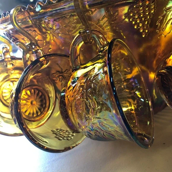 Indiana glass carinival glass punch bowl set!